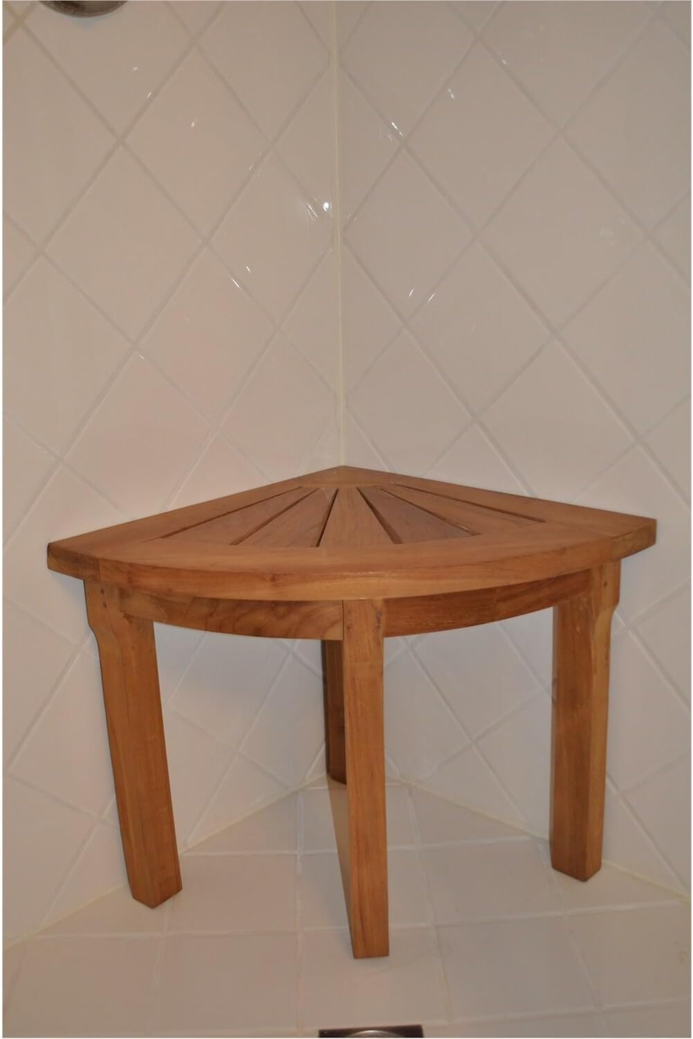 Maykoosh Rustic Corner Shower Stool - Teak Wood Bench for Bathroom, Spa, or Entryway - 18' Height