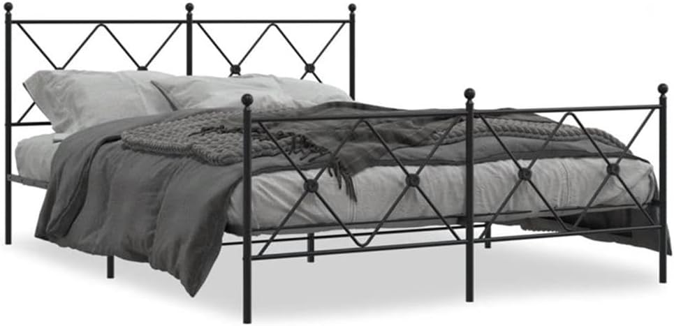 BOWERY HILL Rectangular Powder-Coated Steel King Bed Frame, Black Finish, Sturdy Metal Construction, Headboard and Footboard, Spacious Under-Bed Storage, Easy Assembly, Modern Bedroom Furniture