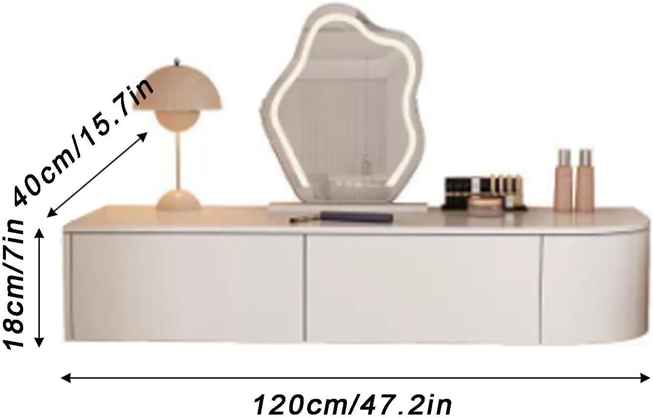 Floating Vanity Makeup Table, Modern White Suspended Desk with Drawers, Wall Mounted Corner Dressing Desk, Wood Hanging Nightstand for Bedroom(White Left,120cm/47.2in)