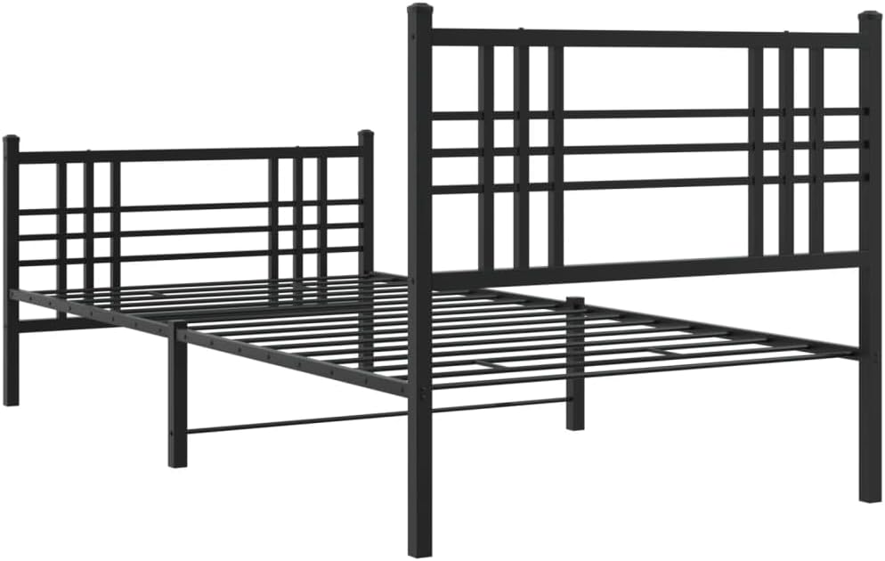 Twin Bed Frame Black Steel Metal Traditional Platform Bed Frame for Bedroom with Elegant Footboard Sturdy Construction