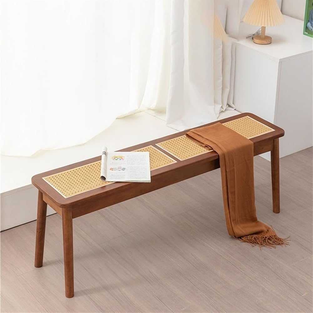 Stool, Rattan Bench Faux Rattan Weaving Design Dining Bench Simple Corner Bench with Rounded Corner Entrance Bench for Kitchen Entrance Corridor(Brown,31.5in)