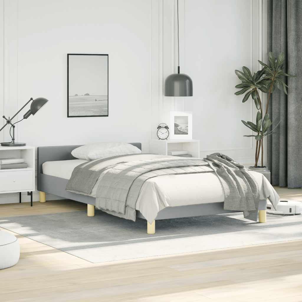 Light Grey Twin Bed Frame with Headboard, Upholstered Modern Platform Bed with Slats for Enhanced Airflow and Comfort, Durable Polyester Fabric and Plywood Construction, Easy