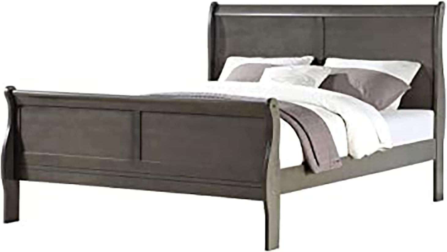 Home Bedroom Furniture Sets,Modern Dark Gray Finished Furnitures Wood Bed Frame s Dresser Chest of Drawers with Brushed Nickel Metal Hardware for Bedroom Living Room (King Bed)
