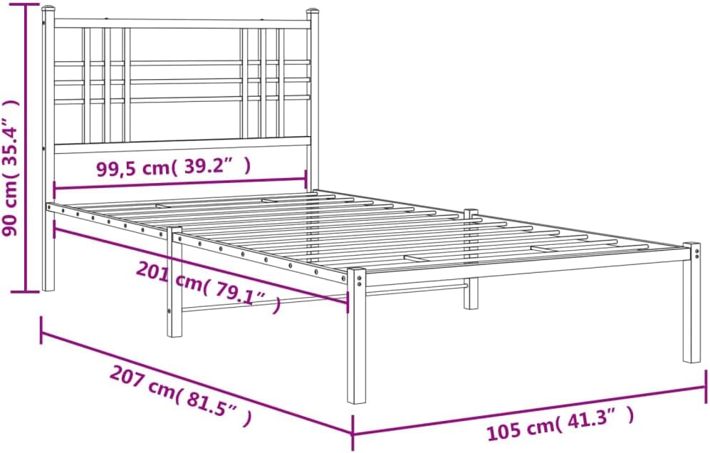 Black Steel Twin Bed Frame Rectangular Modern Platform with Storage for Bedroom
