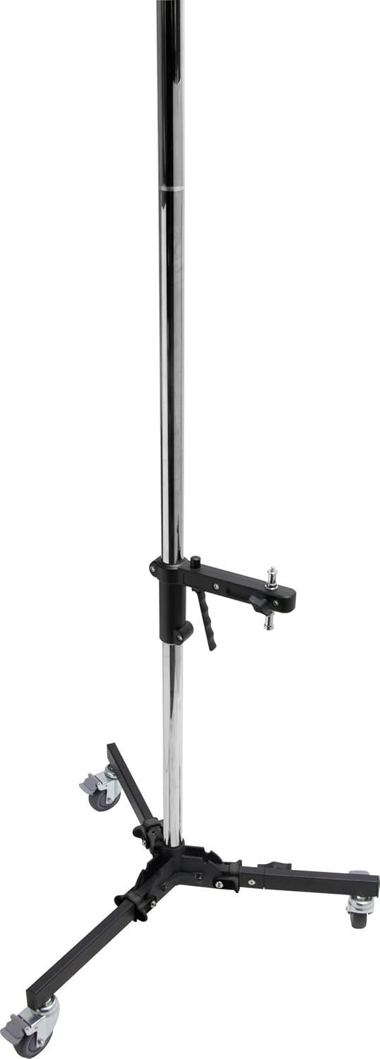Kupo Steel Column Roller Stand, Mobile Studio Stand with Spring-Loaded Sliding Arm, Folding Wheeled Base, Universal Baby Pin Compatibility, Max Height 8.5', Supports 17.6lbs, Silver (KS301912)