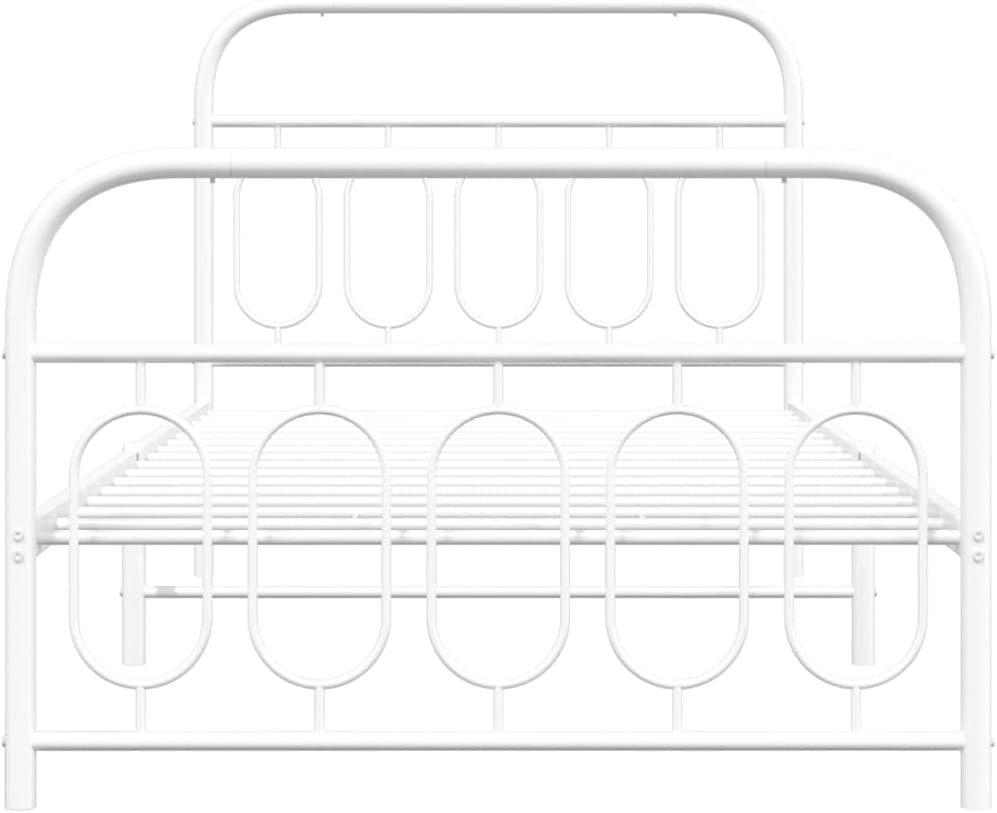 Twin Metal Bed Frame with Footboard White 39.4'x78.7' Sturdy Steel Platform Bed Base with Underbed Storage Space for Bedroom Guest Room