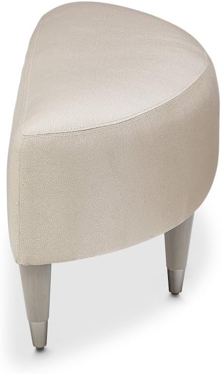 Michael Amini Eclipse Blue Bed Bench Solid & Manufactured Wood Frame Upholstered Ivory Polyester Seat Poplar Wood Base Comfortable Seating for Bedroom or Entryway