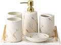 Vanity Bathroom Decor, Bathroom Accessory Set Modern Design Pieces Ceramic Light Luxury Bath Accessories Bath Set for Bathroom Housewarming Gift(D)