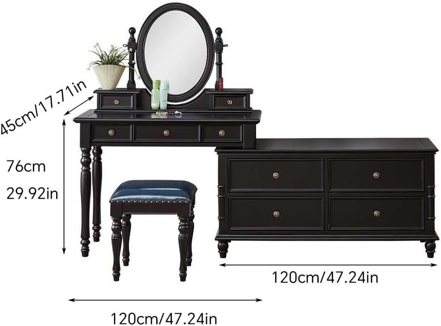 Vanity Desk Wooden Retro Dressing Table with Cabinet Bedroom Corner Dressing Table with Stool Tocadores para Habitación