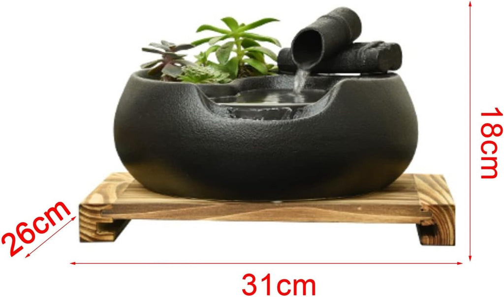 Indoor Fountain/Water Fountain Ceramic Tabletop Fountain for Indoor and Outdoor Table Desk Office Patio Black Ceramic Fountain with Pumps and Wooden Base Tabletop Water Fountains,Grey