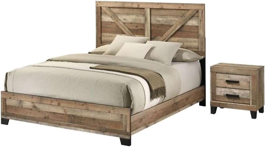 Best Quality Furniture 2 Piece Weathered Brown Pine Wood Bedroom Set in King