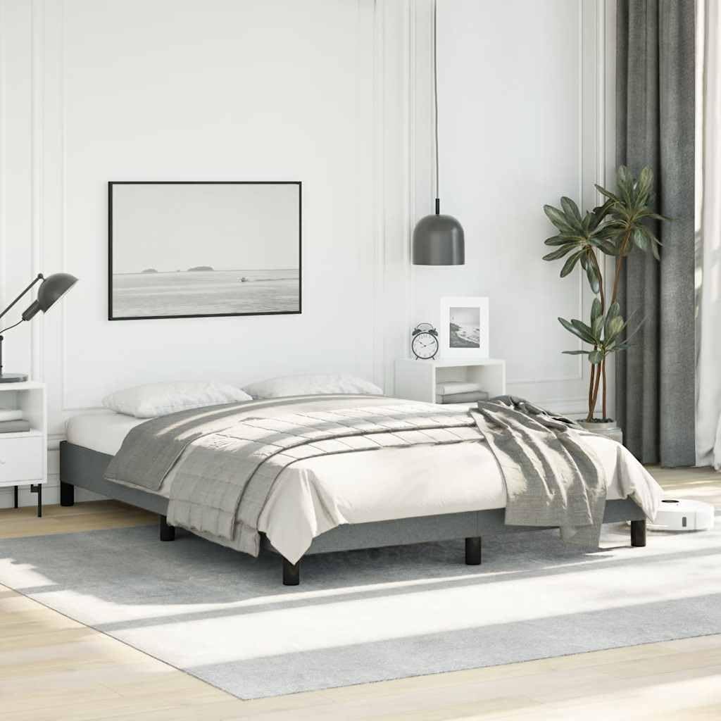 Dark Grey Full Size Bed Frame with Polyester Plywood Engineered Wood, Modern Upholstered Fabric Platform Frame for Double Mattress, Sturdy Construction and Comfort-Enhancing