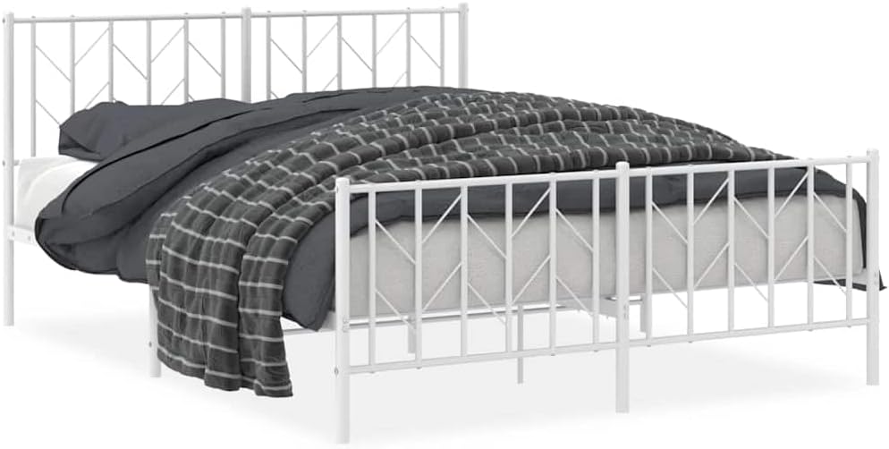 White King Size Metal Bed Frame with Ample Storage Space, Strong Steel Construction and Elegant Matte Finish for Bedroom, 4 Pieces Set