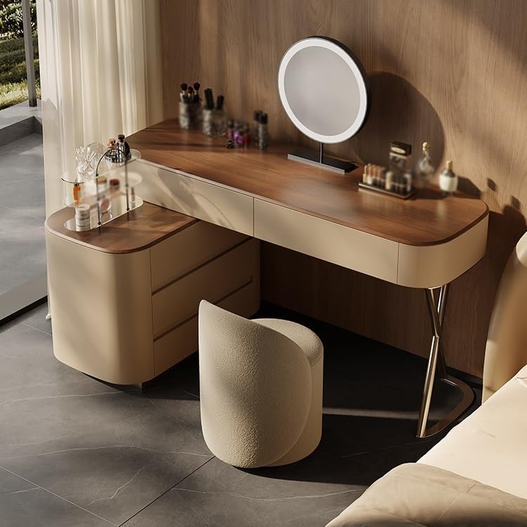 Makeup Vanity Dressing Table with Side Cabinet Corner Dressing Table Bedroom Dressing Table Desk Office Desk Wooden Vanity