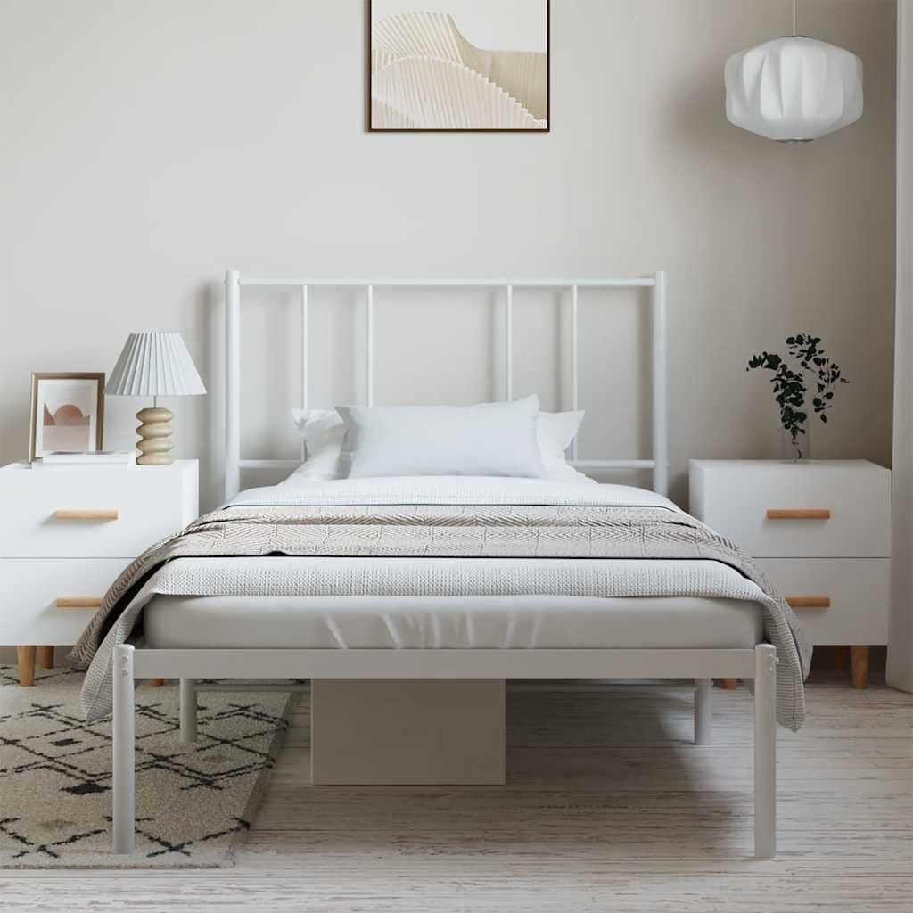Twin XL Metal Platform Bed Frame with Headboard White 39.4'x78.7' - Sturdy Steel Frame, Noise Free Design, Underbed Storage Space for Bedroom Furniture