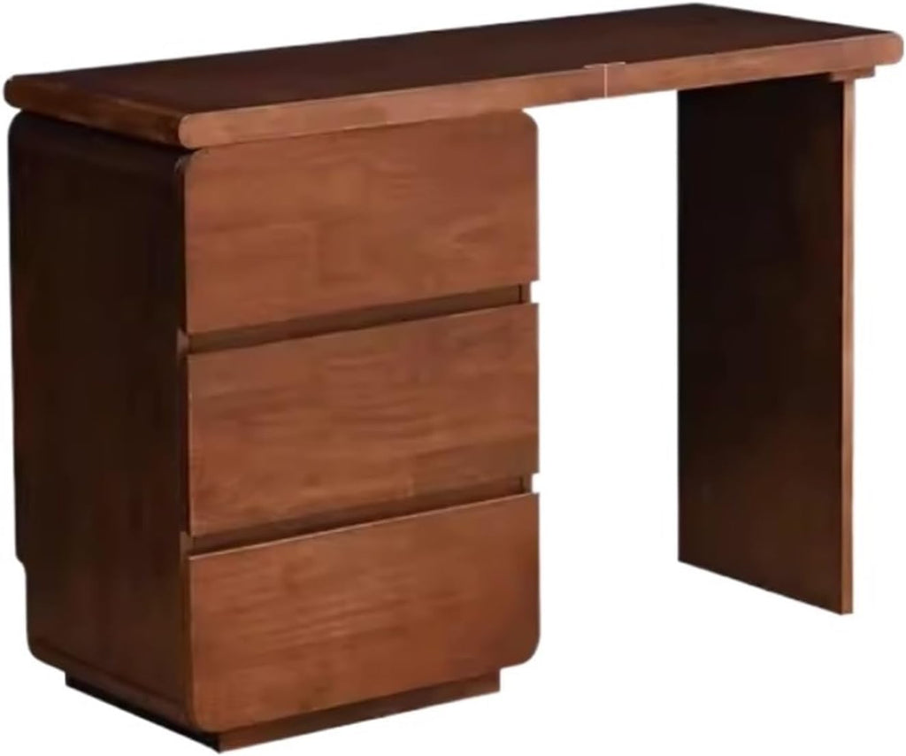 Makeup Vanity Desk Makeup Table Solid Wood Dresser Simple Modern Multiple Level Lockers Integrated Movable Corner Dresser Dressing Table(Walnut,130cm)