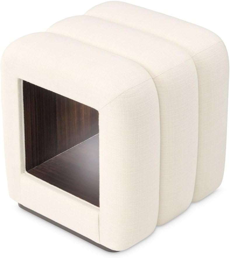 Michael Amini Belmont Brown Vanity Bench with Cream Upholstery, Solid and Manufactured Rubberwood Construction, Cushioned Seat, Durable Frame for Bedroom and Dressing Area