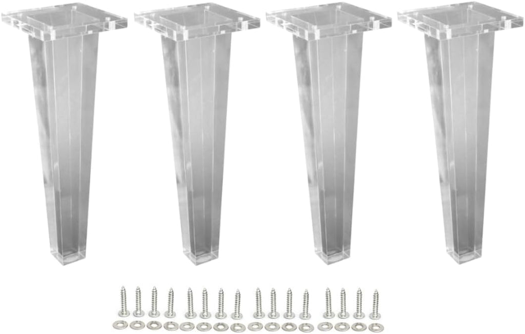12' H Tapered Acrylic Lucite Square Furniture Legs for Sofa, Cabinet, ET Center Vanity, 4PC Set