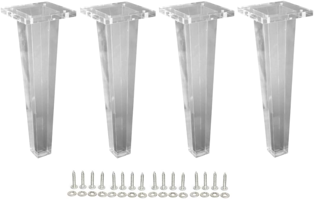 12' H Tapered Acrylic Lucite Square Furniture Legs for Sofa, Cabinet, ET Center Vanity, 4PC Set