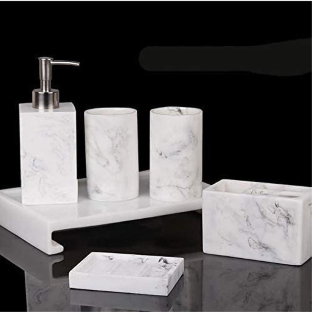 Vanity Bathroom Decor, Bathroom Accessory Set Modern Design Resin Minimalist Bathroom Amenities Kit for Decor Housewarming Gift Housewarming Gift(White,6-Piece Set)