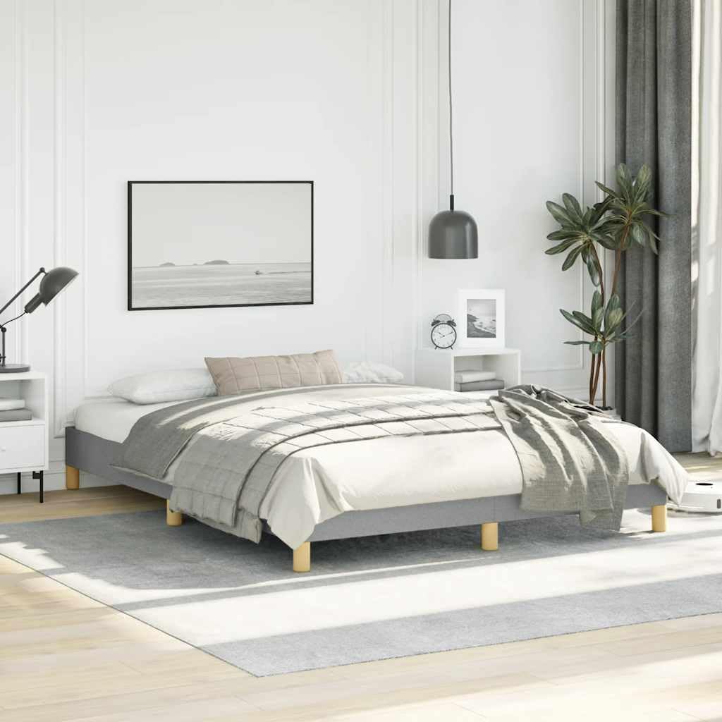 Light Gray Polyester Fabric Queen Size Bed Frame with Plywood and Engineered Wood, 60 x 80 Inches Upholstered Platform Bed with Sturdy Support and Breathable Materials, Easy