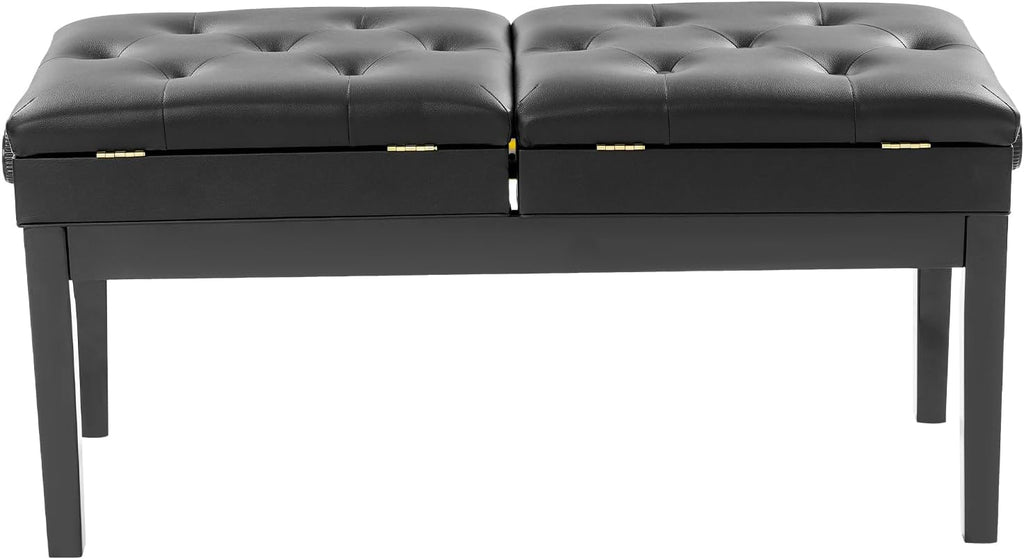 AngelcityCC Longer Duet Piano Bench with Storage, Adjustable Height Double Keyboard Piano Bench Seat with PU Leather Cushion