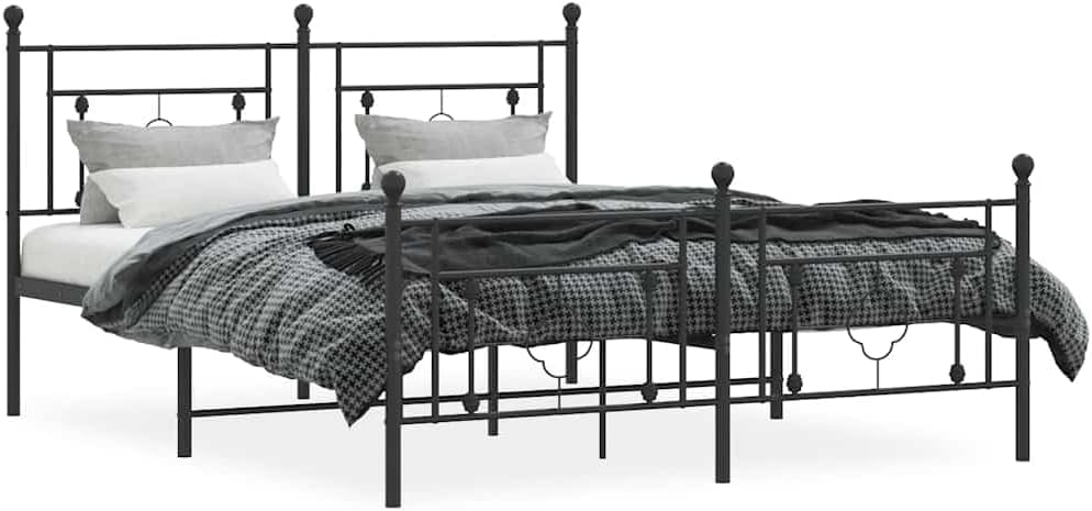 Metal Queen Bed Frame with Footboard Black 59.1'x78.7' Sturdy Steel Platform Bedframe with Underbed Storage Space for Bedroom Furniture
