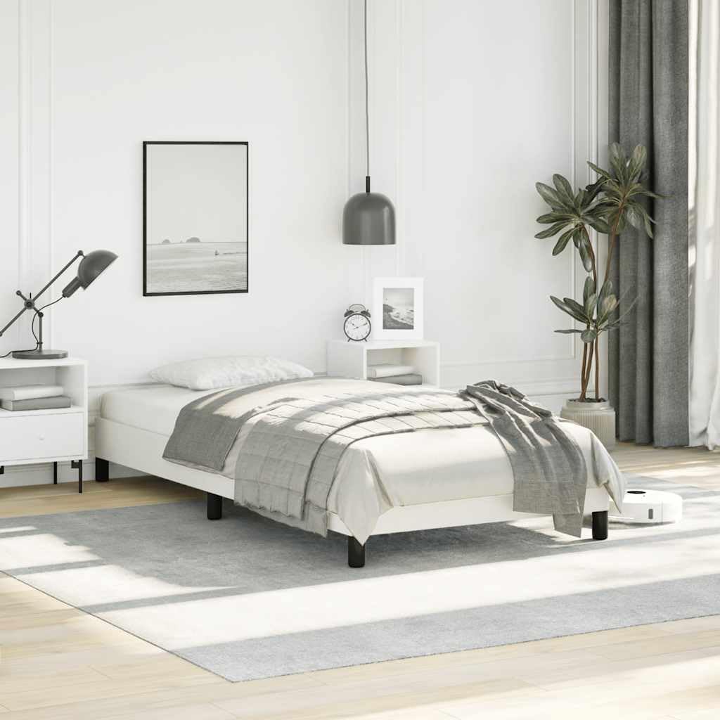 Modern Twin XL Faux Leather Bed Frame in White, Minimalist Design with Robust Support for Adults, Easy Assembly and Durable Construction, Compact Size for Contemporary