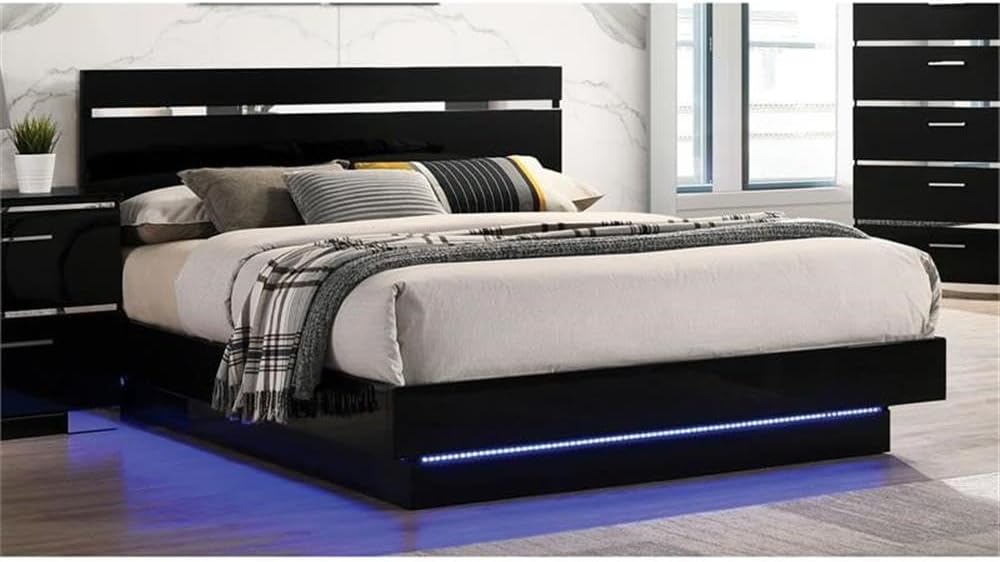 Furniture of America Malva 3pc Black Wood Bedroom Set-Cal King + 2 Nightstands