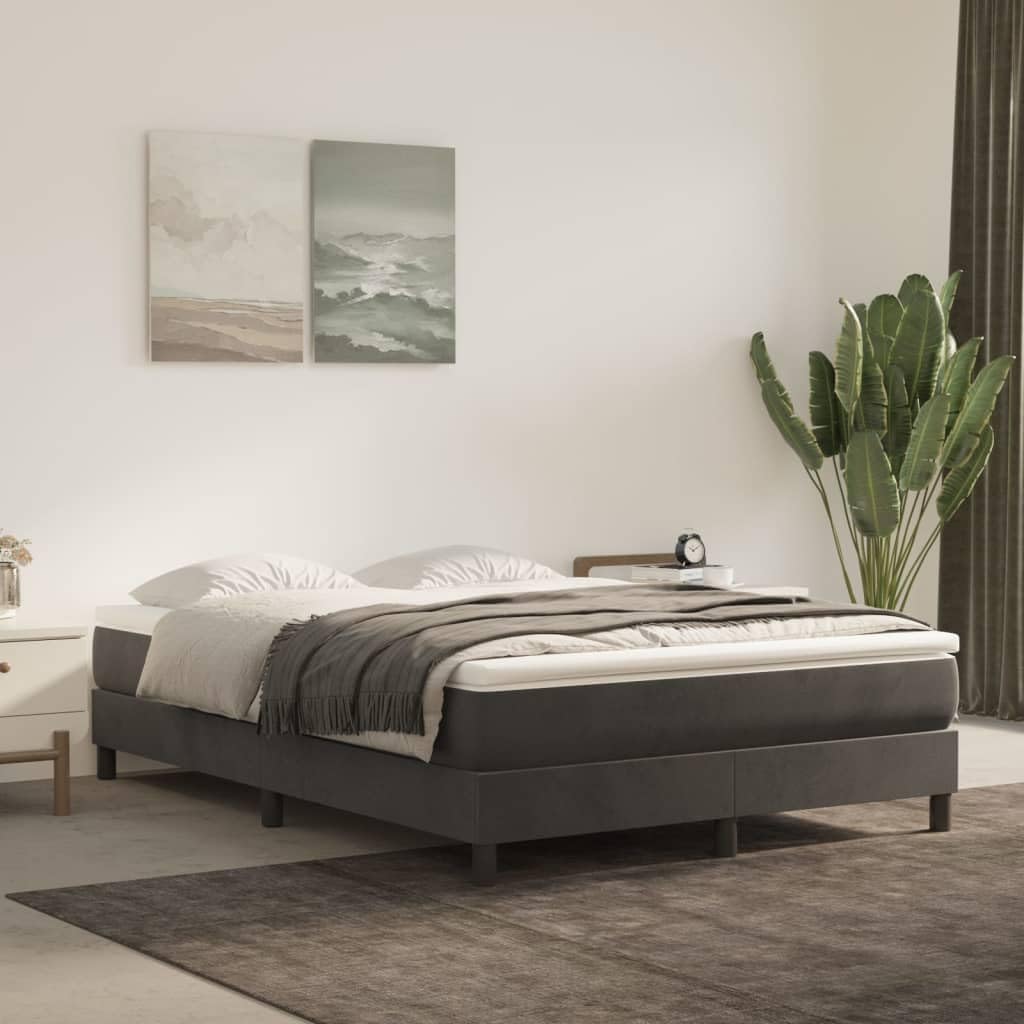 Dark Grey Velvet Upholstered Double Bed Frame with Plywood Slatted Base for Mattress Support, Engineered Wood Structure Ensures Stability and Reduces Motion Transfer, Modern