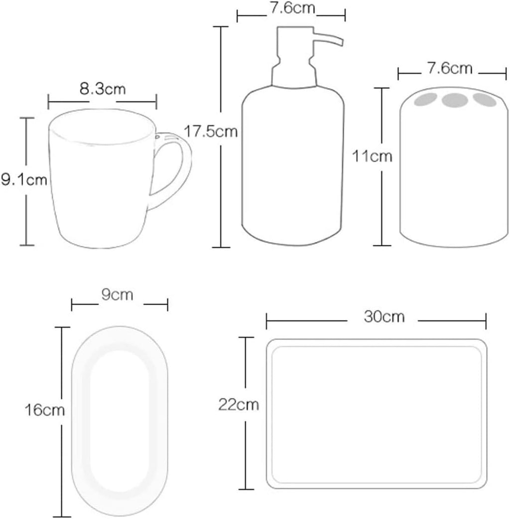 Vanity Bathroom Decor, White Bathroom Accessories Set Ceramic 5 Pieces Bathroom Ensemble for Bath Decor Tropical Plant Pattern Housewarming Gift(5-Piece Set)