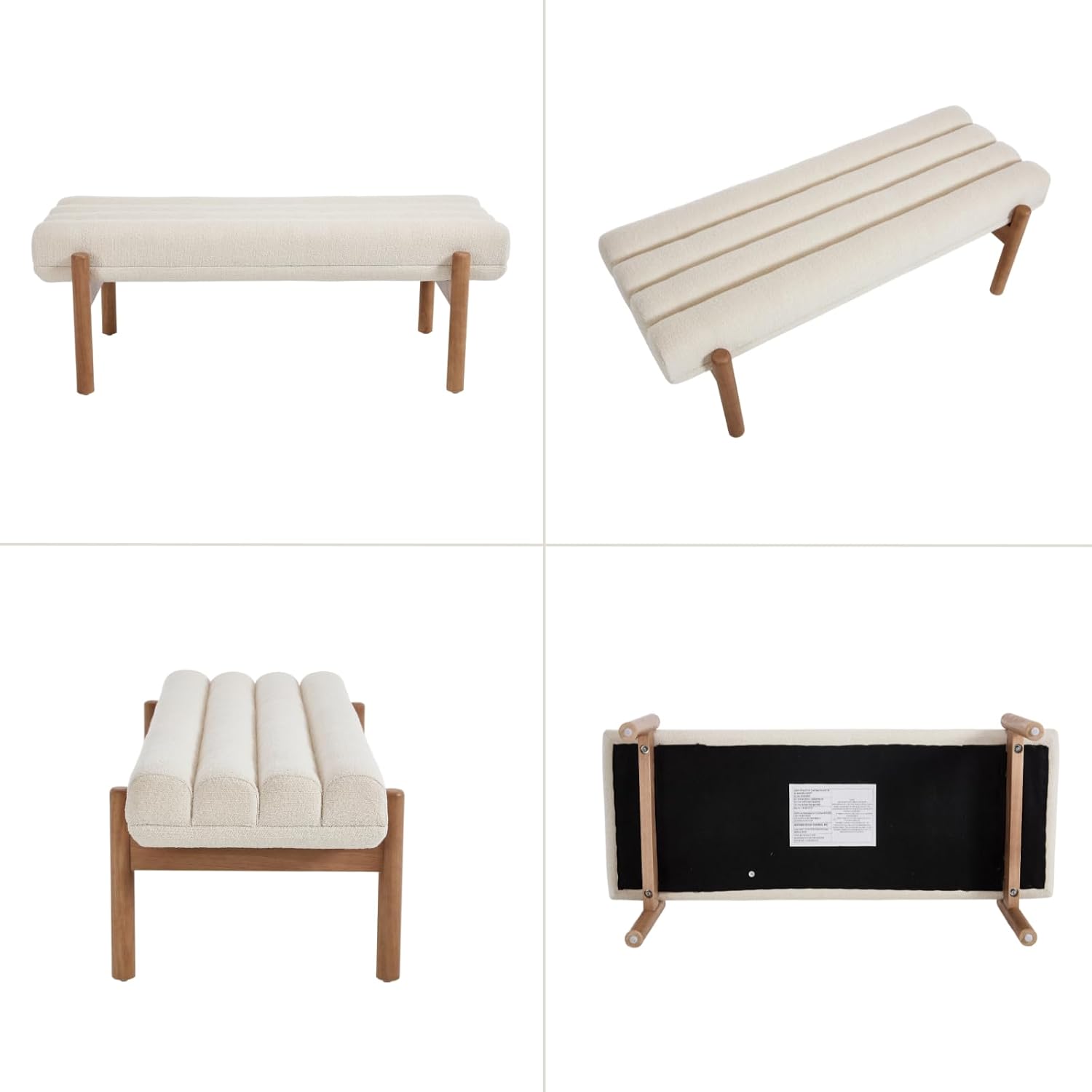 47' Modern Upholstered End of Bed Bench, Beige Chenille Channel Tufted Entryway Bench with Wood Legs, Comfy Bedroom Bench Long Ottoman for Living Room Hallway Vanity Room