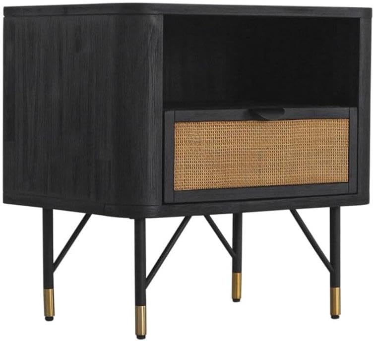 Armen Living Saratoga 3 Piece King Bedroom Set in Black Acacia Wood and Rattan