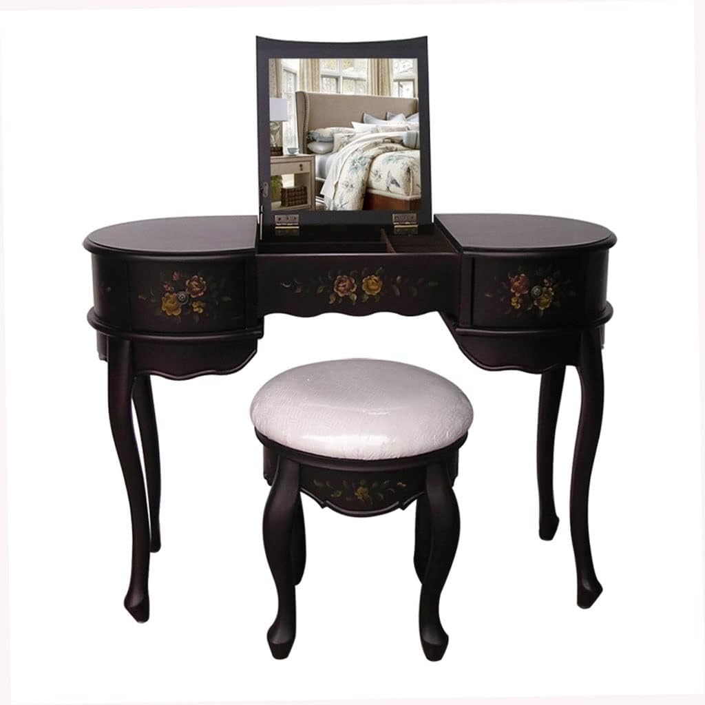 Vanity Benches Vanity Desk Set Retro Small Bedroom Dresser Flip Mirror Dresser Ladies Dresser Multifunctional Table with Stool (Color : A)