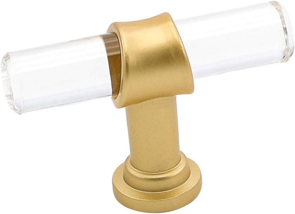 goldenwarm Pack of 100 Drawer Knobs Acrylic Clear T-bar Knobs - LS9165GD Single Hole Handles Brushed Gold Brass Acrylic Cabinet Pull Handles