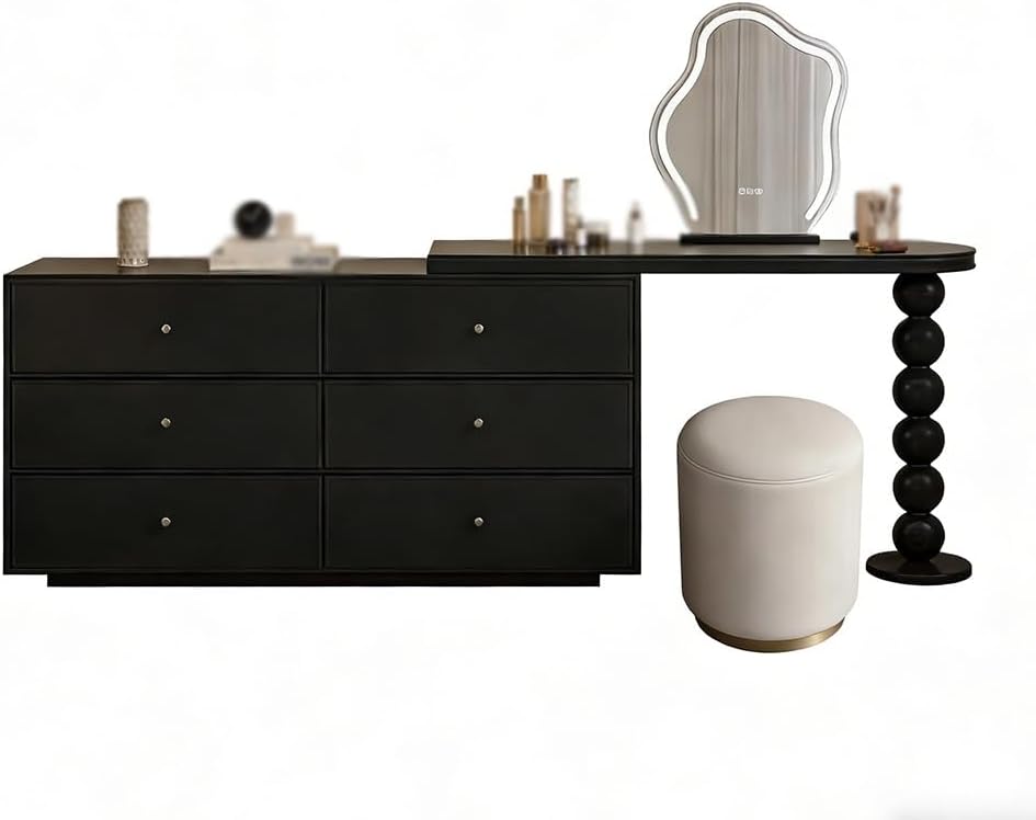 Compact Vanity New Chinese Vintage Vanity with Dresser Corner Makeup Table Retro Black for Master Bedroom Space Saving