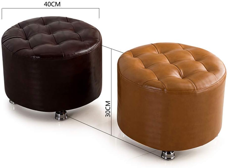 BTZHY Vanity Chair,Wood Seating Footstool Footrest Ottoman Pouffe,Round Makeup Coffee Table Chair Pouf Foot Stool with Faux Leather-Brown 40x40x30cm