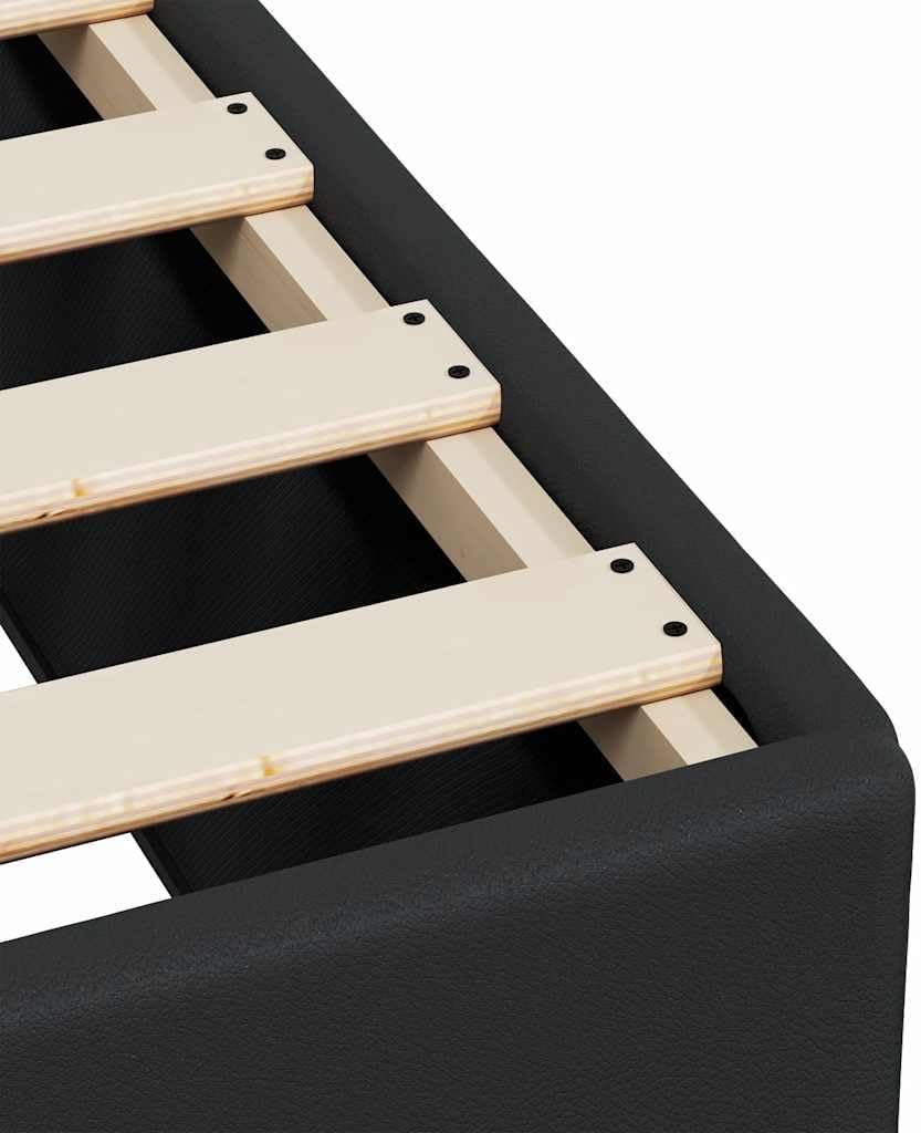 Twin XL Bed Frame in Matte Black Faux Leather with Plywood and Engineered Wood Structure, Modern Sturdy Support for Mattress, Space-Saving Sleek Design, Easy Maintenance