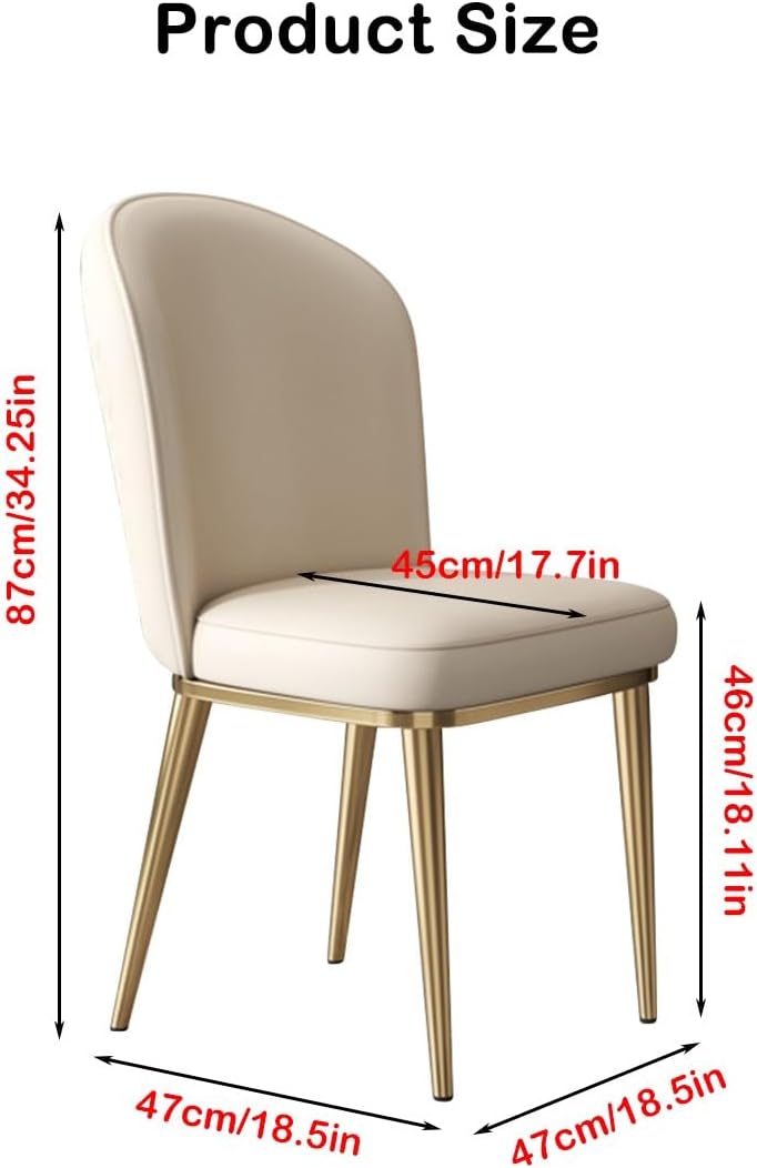 2PCS Back Chair Modern Dining Room Chair Padded Kitchen Chair Armless Leisure Reception Chairs with Gold Legs,Vanity Chair Corner Chairs,Light Grey
