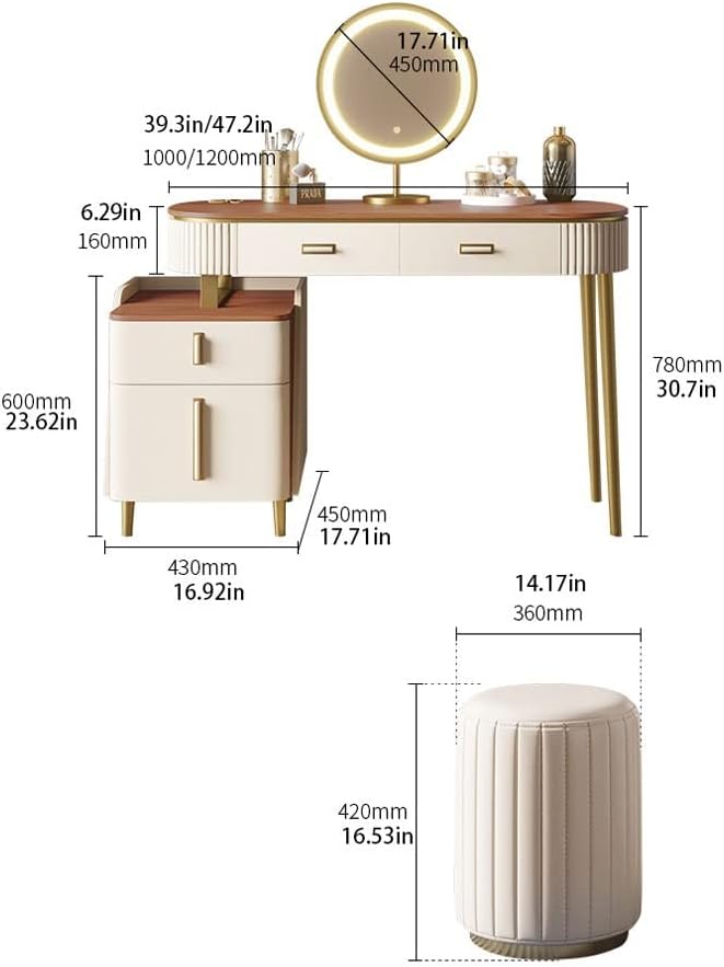 Vanity Benches Vanity Table Set with Light Mirror Modern Dressing Table for Bedroom Women Dressing Table Multifunctional Table (Color : A, Size : L100cm)