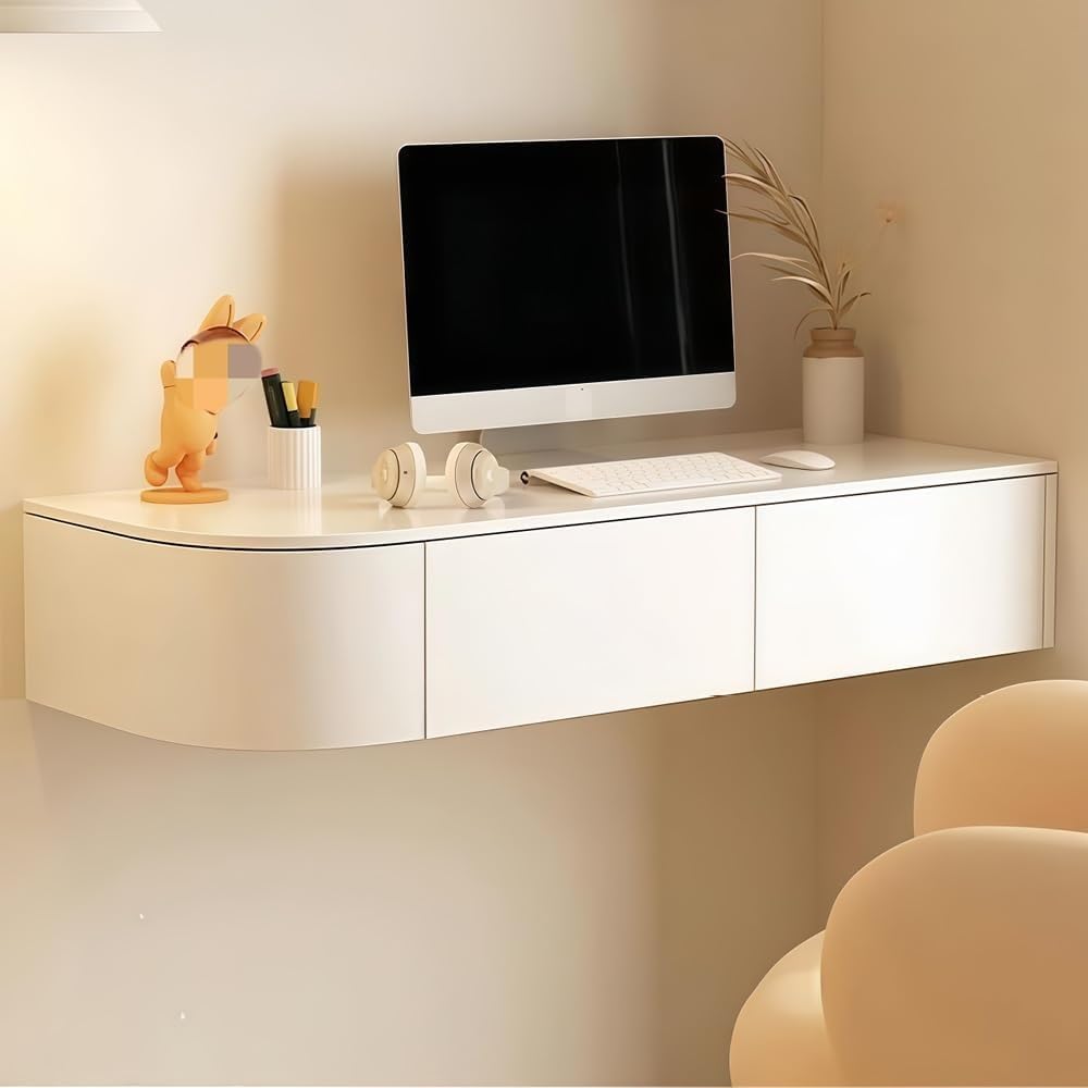 Hanging Vanity Table with Storage Drawers Floating Corner Dressing Desk Wooden Wall-Mounted Desk for Room Small Spaces Beautiful