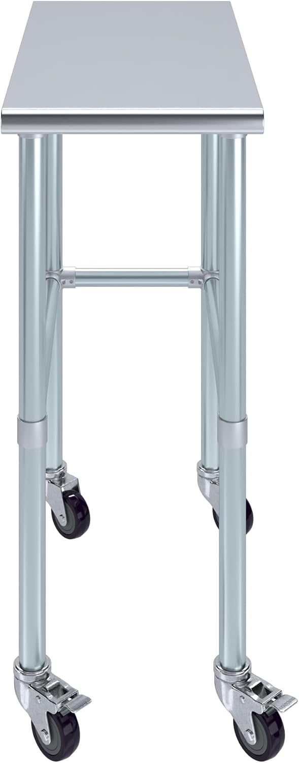 AmGood Stainless Steel Work Table Open Base & Wheels | Work Station | Metal Work Bench (Stainless Steel Work Table Open Base + Casters, 15' Long x 30' Deep)