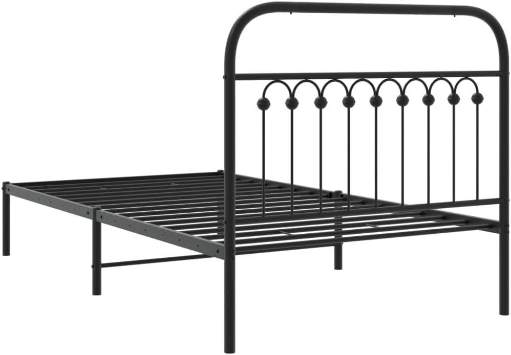 Twin Metal Bed Frame with Headboard Black 39.4'x78.7' Steel Platform Bed Frame with Underbed Storage Space Sturdy Bedframe for Bedroom Guest Room