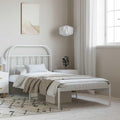 White Powder-Coated Steel Twin Bed Frame with Headboard, Durable Metal Construction and Minimalist Design for Modern Bedroom, Space Efficient Single Sleeper Bed Frame