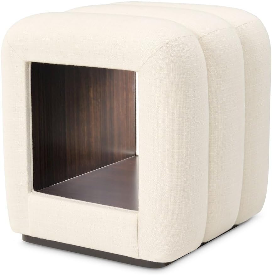 Michael Amini Belmont Brown Vanity Bench with Cream Upholstery, Solid and Manufactured Rubberwood Construction, Cushioned Seat, Durable Frame for Bedroom and Dressing Area