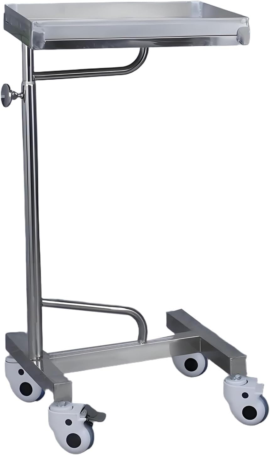 Mayo Instrument Stand with Mobile 4 Caster Base, Adjustable Height 35.4'-55', for Spa, Salon, Clinic, Personal Care(45x35x(90-140) cm)