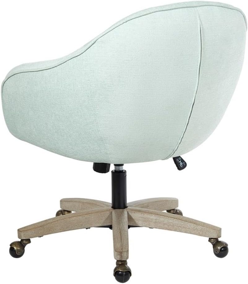 Pemberly Row Mint Blue Fabric Office Chair, 25.88' W x 27.13' D x 35.88' H, Rustic Gray Brush Wood Base, Plush Comfortable Seat, Sophisticated Design, Adjustable Height, Modern Home Office Seating