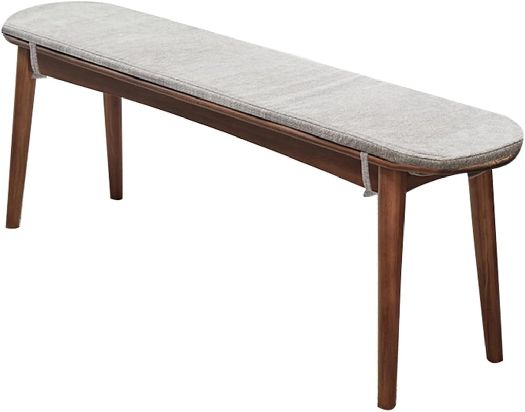 Mid Century Modern Dining Bench with Cushion, Narrow Entryway Bench with Rounded Corner, Solid Wood End of Bed Bench, Upholstered Bench for Dining Room Hallway Living Room Bedroom