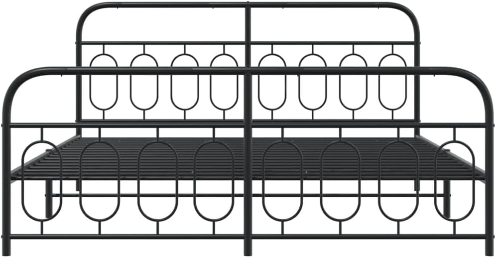 King Size Bed Frame Metal Bedframe with Footboard Black 76'x79.9' Steel Platform Bed Base with Storage Space Underneath Sturdy Construction for Bedroom Furniture