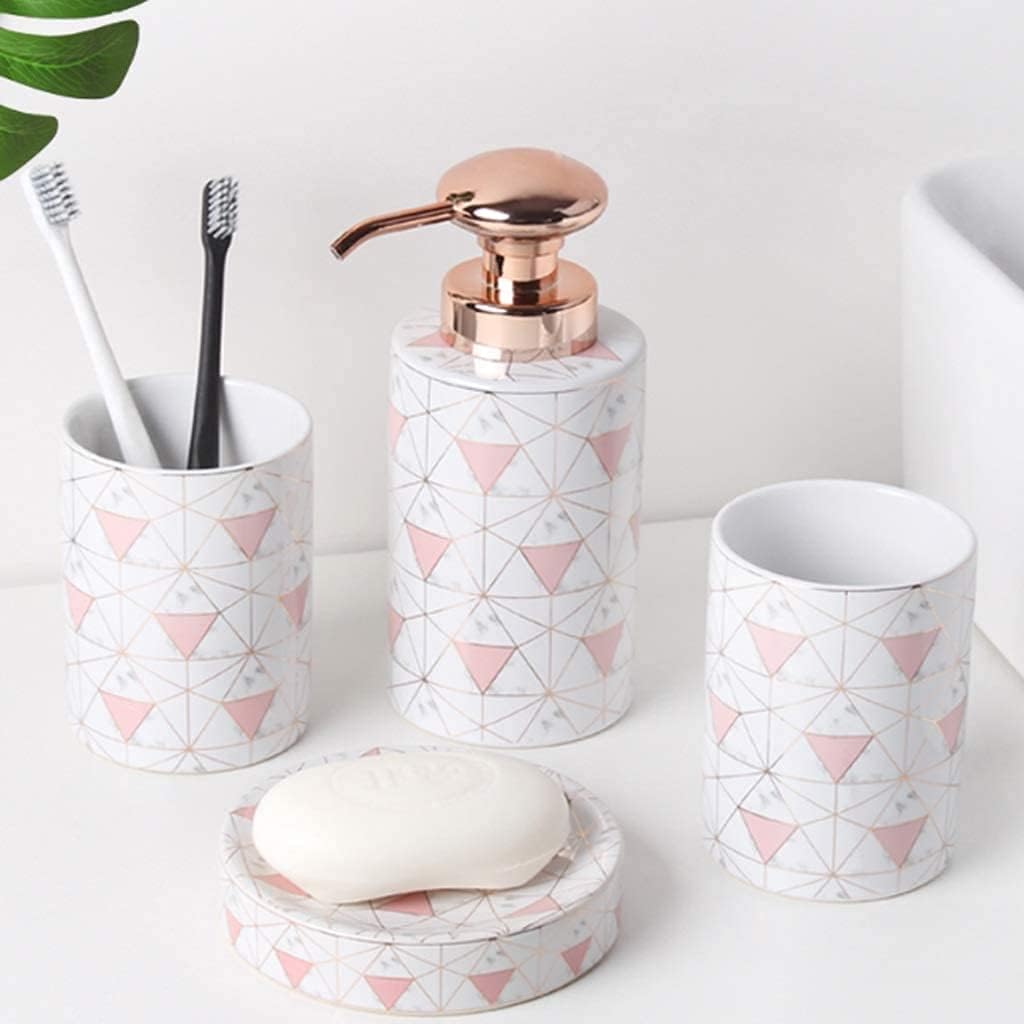 Vanity Bathroom Decor, Modern Bathroom Accessories Set Creative European Wash Cup Bathroom Accessories Kit Bathroom Soap Dispenser Set Housewarming Gift(B)
